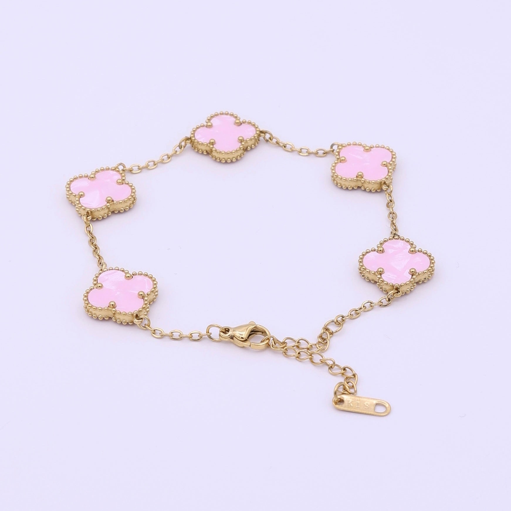CLOVER CHARM BRACELET - GOLD PINK