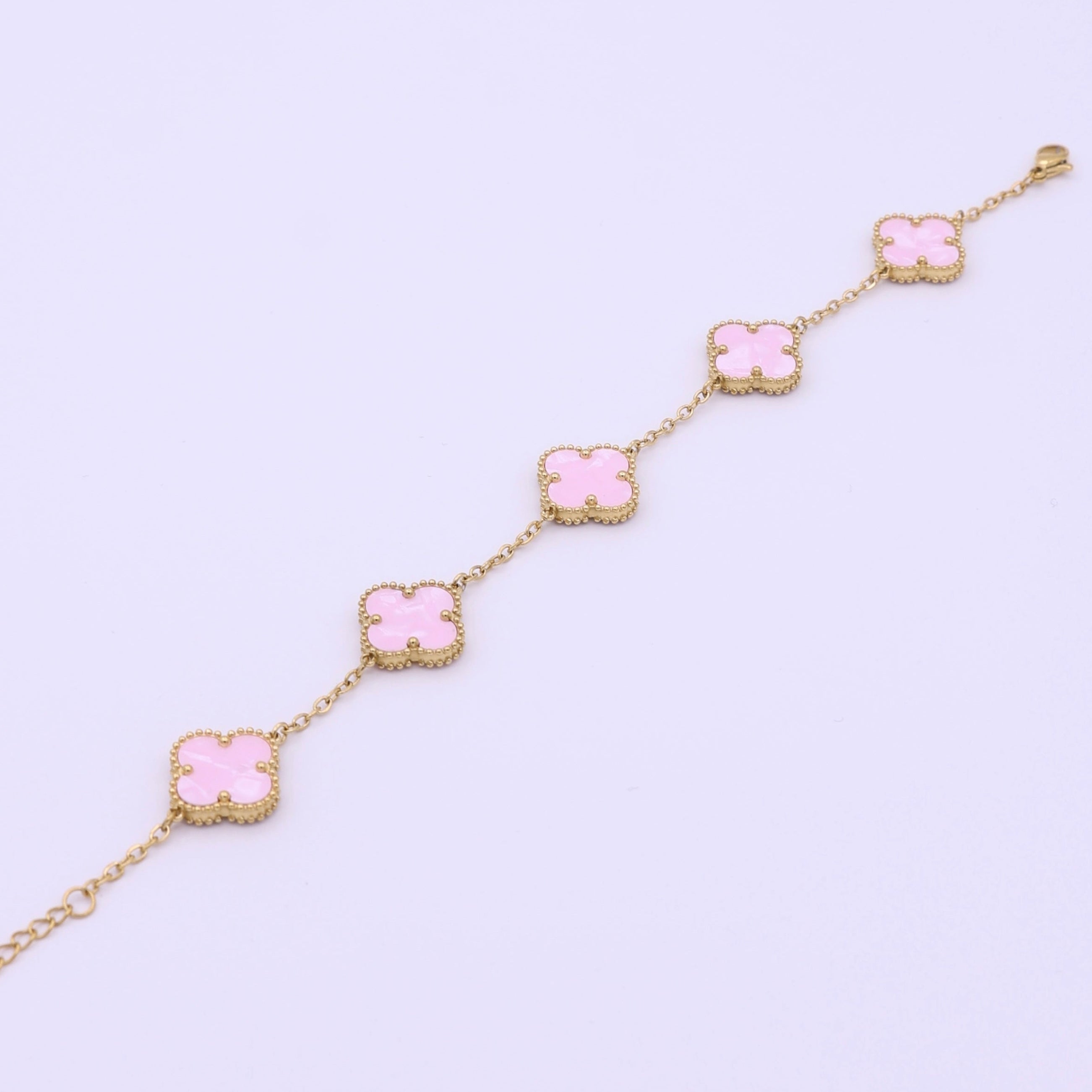 CLOVER CHARM BRACELET - GOLD PINK